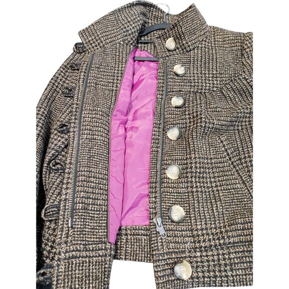 Orsay Tweed Mock Neck Button Wool Plaid Blazer Jacket Brown Womens EU 38 US 6 - Picture 10 of 10